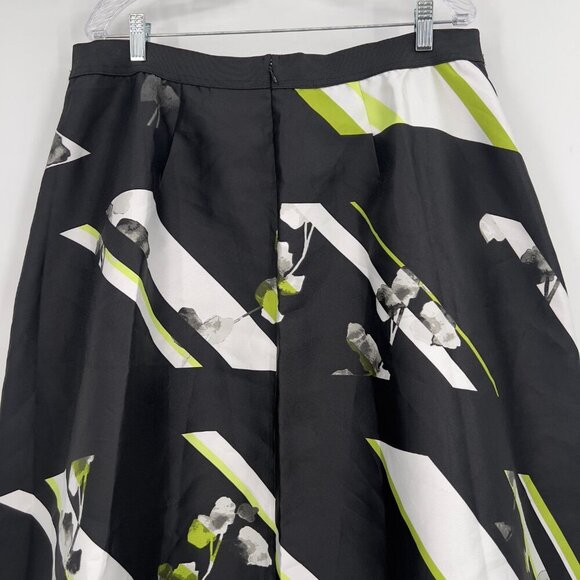 Lane Bryant Plus A-Line Pleated Midi Skirt Black White Green Abstract Floral 18 - Picture 5 of 9
